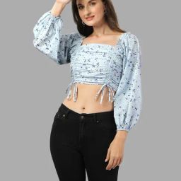 MASAKALI.CO Light Blue Floral Print Crop Top-image-0