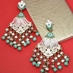 Zaveri Pearls Mint Green & Clear Alloy Dangler Earrings-46