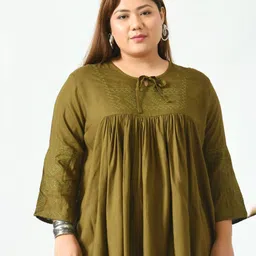 SAAKAA Olive Green Tie-Up Neck Top-picture-0