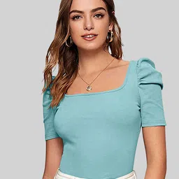 LONDON BELLY Women Turquoise Blue Puff Sleeve Top-image-53