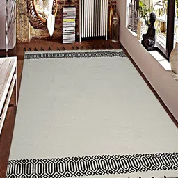 Saral Home Grey & Black Geometric Cotton Tassel Floor Mat-image-10