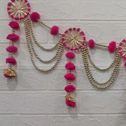 Nutts Bandhanwar Beige & Pink Pompom With Jaal Bangle Hanging Garlands-image-75