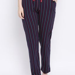 Kanvin Women Navy Blue Striped Lounge Pants-image-71