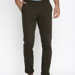 Basics Men Green Tapered Fit Solid Regular Trousers-image-92