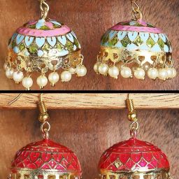 OOMPH Jewellery Pink & Green Enamel Minimal Jhumki - Set of 2-24