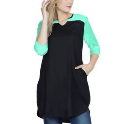 PATRORNA Mint Green & Black Color-Block Tunic-image-25