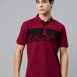 ALCIS Maroon Regular Fit Abstract Print Sports Polo T-Shirt-49