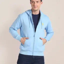U.S. Polo Assn. Light Blue Cotton Regular Fit Hooded Sweatshirt-picture-30