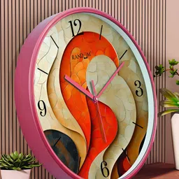 RANDOM Beige & Orange Printed Analogue Contemporary Wall Clock-25