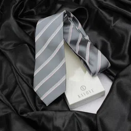 KOVOVE Men Grey & Pink Striped Broad Tie-picture-35