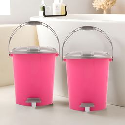 Kuber Industries 2-Pcs Pink & Grey Pedal Dustbin With Lid & Handle - 10 L Each-0