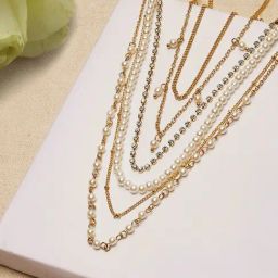 ToniQ Stylish Gold-Plated Pearl & CZ Stone Studded Necklace for Women - Set of 6-37