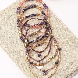 Accessorize London Women's Purple Amber 9 Stretch Bracelet Pack-image-47