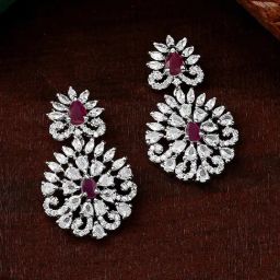 Estele Rhodium-Plated CZ Radiance Flower Design Crystals Dangler Earrings-21