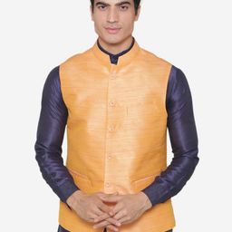 MANQ Men Orange Solid Nehru Jacket-52