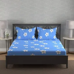 KIDS WONDERS Blue & White Floral 160 TC Microfiber King Bedsheet Set 1.8 m x 1.9 m-image-16