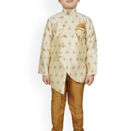 SG YUVRAJ Boys Off White & Gold-Coloured Raw Silk Sherwani-picture-9