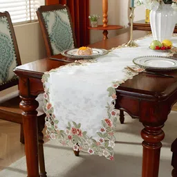 TANLOOMS White & Maroon Floral Designed Satin Table Runner-image-51