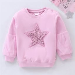 Babyhug Full Sleeves Cotton Knit Sweatshirt With Fur Embroidery & Mesh Detailing at Sleeves - Pink-17