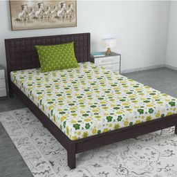 Divine Casa Abstract Blend Cotton Single Bedsheet with 1 Pillow Cover - Pink Green & Black-18