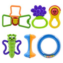 WISHKEY Plastic Colorful Non Toxic BPA Free 1 Shake & Grab Rattles and 5 Soothing Tether Toy for Infants Pack of 6 Multicolour-5
