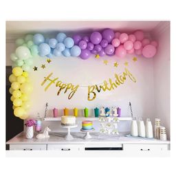 Bubble Trouble Birthday Decorations DIY Kit Combo for Girls & Women with Pastel Pink Blue Green Yellow, Peach & Purple Balloons & Gold Cursive HBD Banner for Party Decor pastel balloons for Birthday Party - Pack of 53 Items-image-11