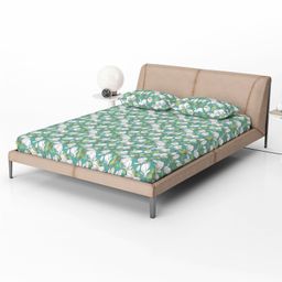 Divine Casa 100% 144 TC Floral Print Double Bed Elastic Fitted Bedsheet with 2 Pillow Cover_Aspen Green-image-31