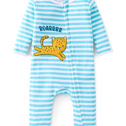 Babyhug 100% Cotton Knit Full Sleeves Romper Tiger Print - Blue-image-52