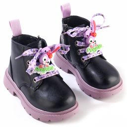 Oh! Pair Lace Up Winter Boots with Bunny Applique - Black-image-46