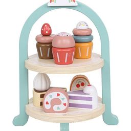 Happy Hues Wooden Cupcake Stand- 8 Pcs Toddler Tea Set & Food Pretend Play Accessories- Kitchen Playset for Kids-1