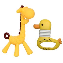 Joy Buzz Baby Silicone Giraffe & Duck Shape Teether Pack Of 2 - Yellow-image-84