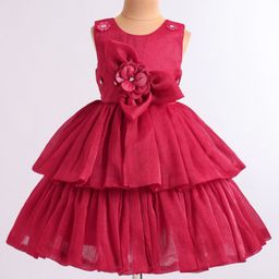 Bluebell Tissue Woven Sleeveless Party wear Frock with Floral Applique - Red-image-21