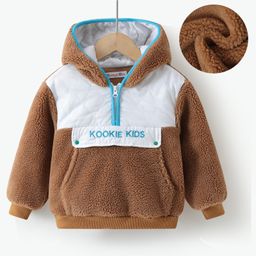 Kookie Kids Full Sleeves Hooded Winter Fur Jacket with Colour Block Design & Kangaroo Pockets - Brown-image-68
