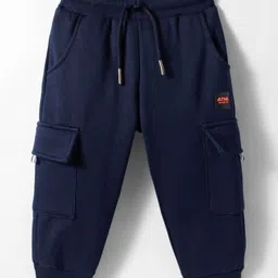 Smarty Boys Looper Knit Full Length Text Patch Detailing Lounge Pant With Cargo Pockets - Navy Blue-picture-49
