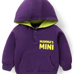 Doodle Poodle 100% Cotton Light Weight Looper Knit Full Sleeves Hooded Sweatshirt with Text Print & Kangaroo Pockets - Purple-picture-1
