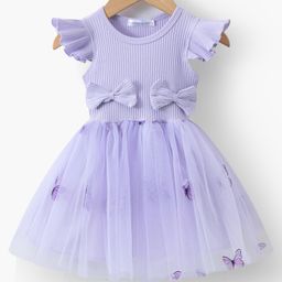 Mark & Mia Frill Sleeves Party Dress with Butterfly & Bow Applique - Purple-image-96