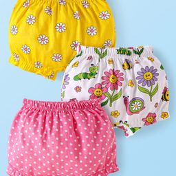 Babyhug 100% Cotton Bloomer with Floral & Polka Dot Print Pack of 3 - Lavender Pink & Yellow-image-129