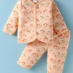 Tango Interlock Knit Full Sleeves Night Suit with Cat Print - Peach-image-37