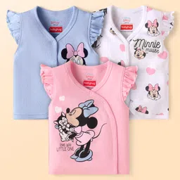 Babyhug Disney Interlock Knit Frill Sleeves Jhablas with Minnie Mouse Graphics Pack of 3 - Pink White & Light Blue-picture-21