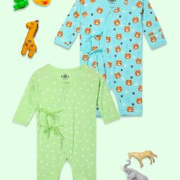 The Mom Store Cotton Pack Of 2 Full Sleeves Tigers & Floral Printed Rompers - Multi Colour-picture-18