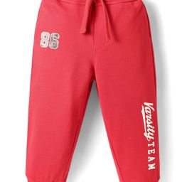 Babyhug Cotton Looper Knit Full Length Lounge Pant with Text Print - Red-image-99