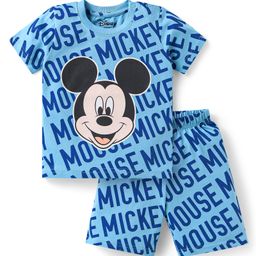 Babyhug Disney Single Jersey Knit Half Sleeves Co-ords Shorts Night Suit with Mickey Mouse Graphics - Blue-image-92