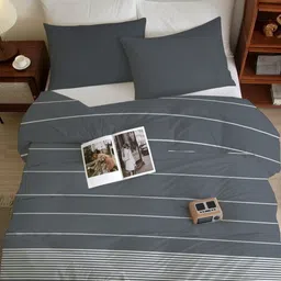 ELEGANT WEAVERS Grey Stiped Double King Bed Cover With 2 Pillow Covers-image-97