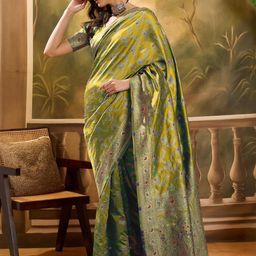 SHADOW & SAINING Floral Zari Silk Blend Designer Banarasi Saree-image-19