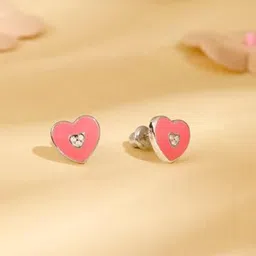 GIVA Girls Silver Rhodium-Plated Zircon Studded Heart Shaped Studs Earrings-image-49