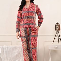 Unifringe Women Ethnic Motifs Printed Lapel Collar Night suit-image-66