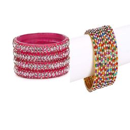 SOMIL Set Of 16 Artificial Stones and Beads Studded Glass Bangles-image-53