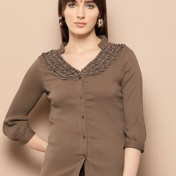 Chemistry Puff Sleeve Ruffles Crepe Shirt Style Top-image-82