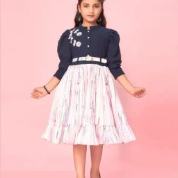 Aarika Kids Navy & Pink Embroidered Frock with Belt-image-40