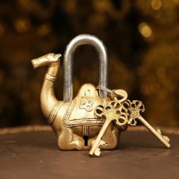 Ekaa Handicrafts Gold Brass Camel Lock with keys-5